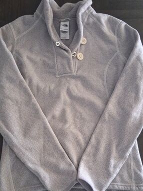 The North Face Light Gray Turtleneck Pullover with Button Detail